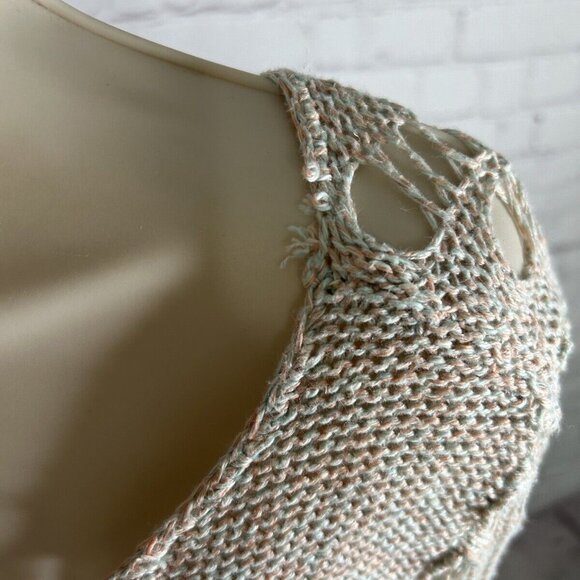 Free People Goccia Beige Multicolor Crop Cotton Linen Blend Open Knit Sweater S - Picture 5 of 8